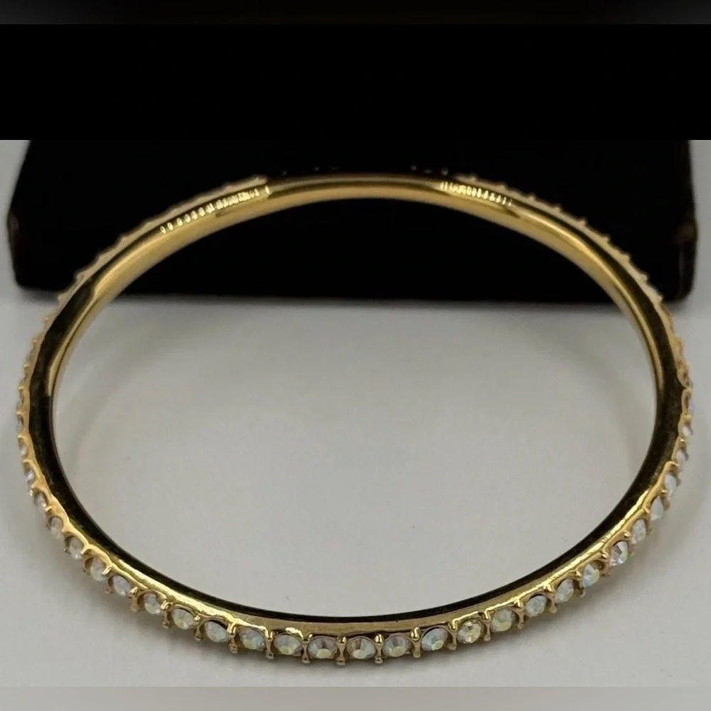 St. John Gold Plate Bangle Bracelet Iridescent Clear Swarovski Crystals 8.25" - Picture 7 of 7